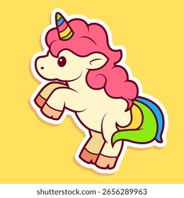 Bonito Unicorn Adorável com Cor Sólida e Estilo Colorido, Ícone, Clipart, Adesivo