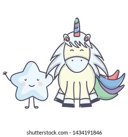 cute adorable unicorn with star kawaii fairy characters
