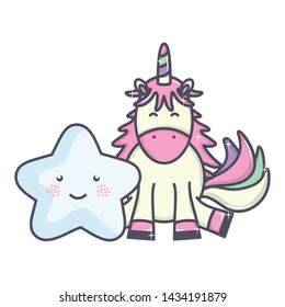 cute adorable unicorn with star kawaii fairy characters