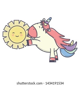 cute adorable unicorn with sun kawaii fairy characters