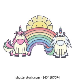 cute adorable unicorns and rainbow