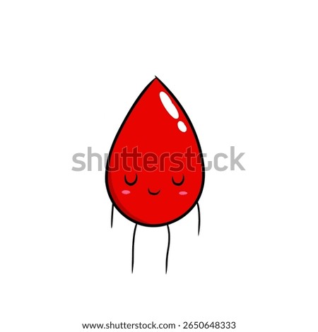 Cute and adorable vector illustration of a red blood drop with a friendly facial expression. Perfect for health-related projects, blood donation, medical, or children's designs. 