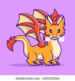 Cute Adult Orange Dragon Angry Cartoon Vector Icon Illustration. Animal Nature Icon Concept Isolated Premium Vector. Flat Cartoon Style