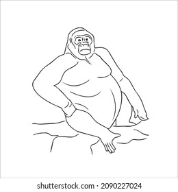 cute adult Unique and Creative Gorilla line art, Gorilla vector art and line drawing,illustrations With coloring book pages