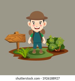 Cute adventure boy in forest vector illustration