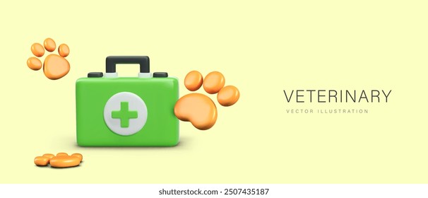 Cute advertisement for veterinary services in 3D cartoon style