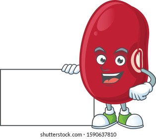 cute adzuki beans cartoon character with a board