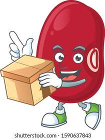 Cute adzuki beans cartoon character style holding a box