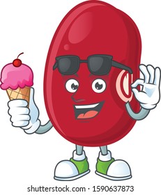 Cute adzuki beans cartoon character with ice cream