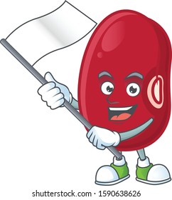 cute adzuki beans cartoon character design holding a flag