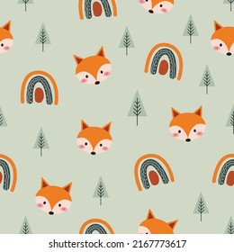cute aesthetic boho style fox and rainbow background