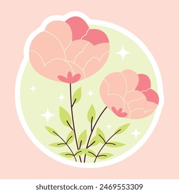 Cute and Aesthetic Flower Sticker Design. Floral Illustration. Spring flowers blossom, bouquet arrangement. Botanical modern wild flowers set