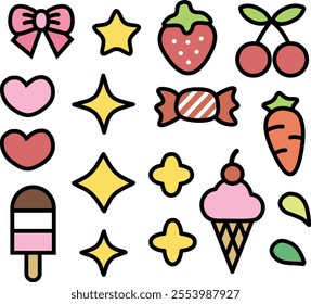 Cute Aesthetic Sticker Elements Korean Fruit Love Heart Candy Ice cream