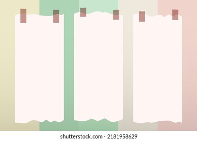 cute aesthetic three blank torn portrait paper note frame with tape and beige pastel background