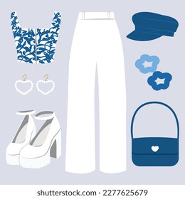 Cute and aesthetically pleasing blue women's clothing set with a unique elegant pattern. The perfect outfit to accompany a beautiful day outside