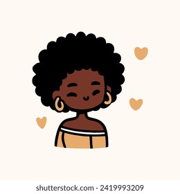 Cute Africa Girl Wearing Earrings Vector Icon Illustration. African American Young Woman Cartoon Chibi Character Mascot Clipart. Fashion Vector Illustration in Flat Cartoon Style.