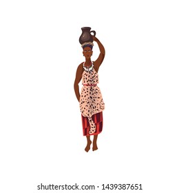 Cute african aborigine woman with ceramic water jug