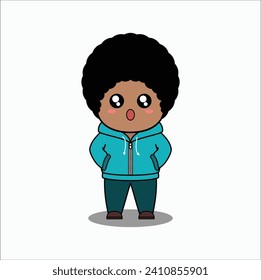 cute african afro boy. suitable for sticker, t-shirt, mug, etc. vector design illustration. Eps 10