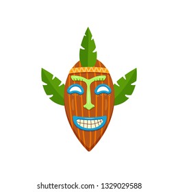 Cute african almond-shaped mask with smiling mouth and eyes isolated on white background