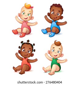 Cute African American baby boy and girl.  Sweet white skin children. Happy Children With Open Arms. Healthy happy children