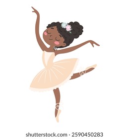 Cute African American Ballerina in a pink tutu.Cute illustration in a childish style.Vector illustration.