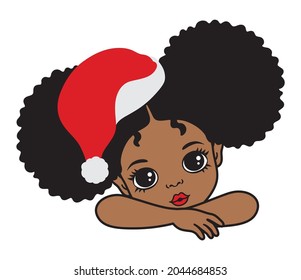 Cute African American black girl with afro puff hair resting on her arms vector illustration.