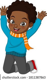 Cute african american boy in fall clothes