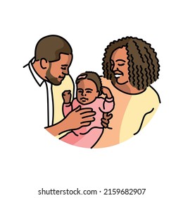 Cute african american couple with baby color line illustration. LGBT adoption of children