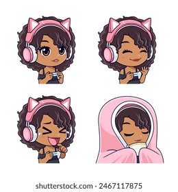 Cute african american gamer girl logo esport vector illustration suitable for sticker, icons, badges and streamer.