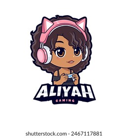 Cute african american gamer girl logo esport