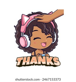 Cute african american gamer girl saying thanks cartoon logo icon