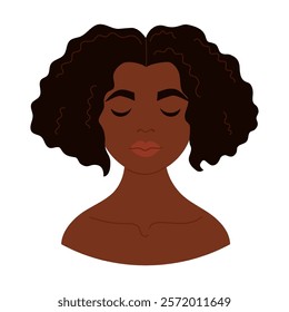 Cute African American girl with curly hairstyle. Female portrait avatar. Vector illustration