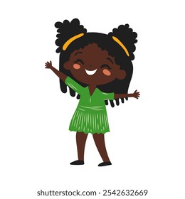 Cute african american girl in flat design. Child celebrates Kwanzaa holiday. Vector illustration isolated.