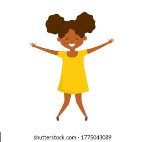 Cute african american girl. Happy cartoon character isolated on white background. Vector illustration.