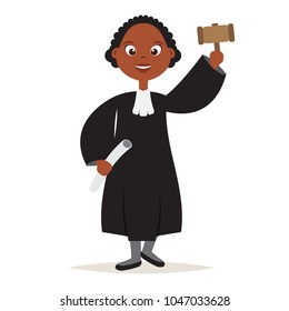 Cute African American The Judge Cartoon Women Character with Hold the hammer for Judge and Justice,vector,illustration.