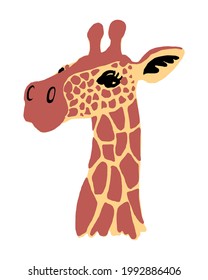 Cute African animal giraffe head print for nursery room, t-shirts, printing, souvenirs vector illustration isolated on white background.