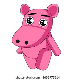 Cute African animal. Pink Hippo.  Funny cartoon character for kids. Vector illustration on a separate background. Isolated elements for stickers, postcards, invitations, and posters.