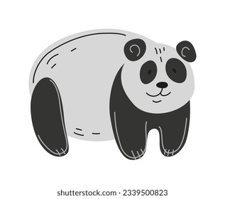 Cute African animal vector. Black and white outline adorable panda in doodle style. Linear chinese bear for wallpaper kid print design. Cartoon flat vector illustration isolated on white background