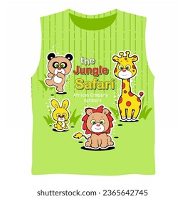  Cute African animal zoo in cartoon style, vector illustration