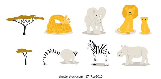 Cute african animals collection. Vector illustration design template