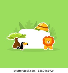 Cute African Animals with Empty Banner, Travel to Africa Concept Vector Illustration