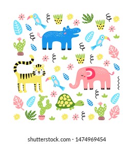 Cute african animals.  Great for kids apparel, nursery decoration. Vector illustration