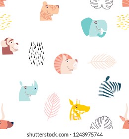 Cute African animals. Seamless pattern. Vector.