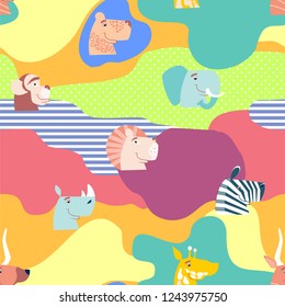 Cute African animals. Seamless pattern. Vector.