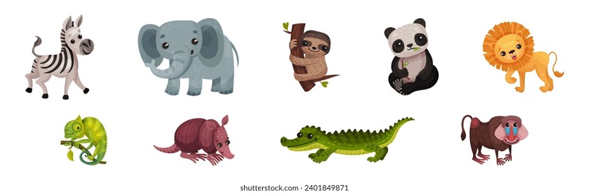 Cute African Animals and South Wild Fauna Vector Set