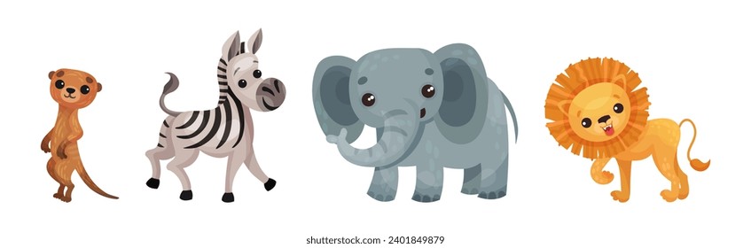 Cute African Animals and South Wild Fauna Vector Set