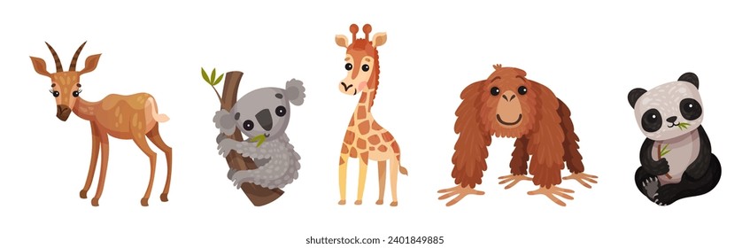 Cute African Animals and South Wild Fauna Vector Set