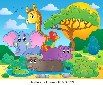 Cute African animals theme image 8 - eps10 vector illustration.