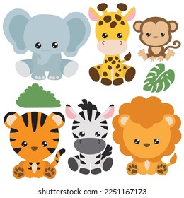 Cute African animals vector cartoon illustration