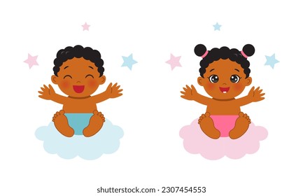 Cute African baby boy and girl clipart